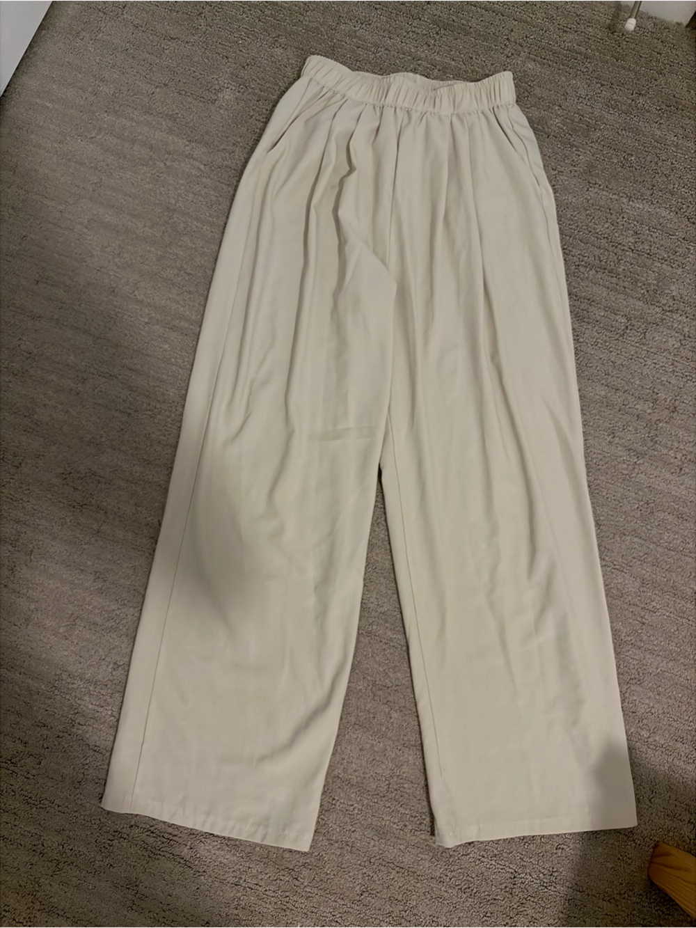 Relaxed High-Waist Wide-Leg Cream Pants
